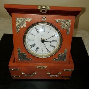 Edinbridge Bulova Quartz Desk Clock Shelf Mantle Table Clock Walnut Case
